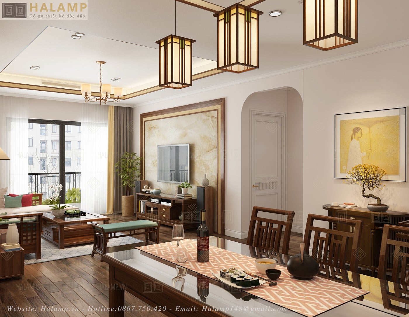 Mẫu thiết kế phòng khách chung cư với gỗ tự nhiên