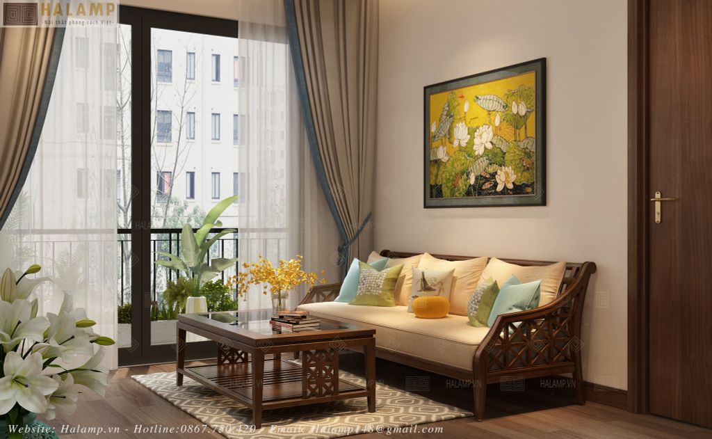 Bộ sofa phong cách indochine trong thiết kế chung cư