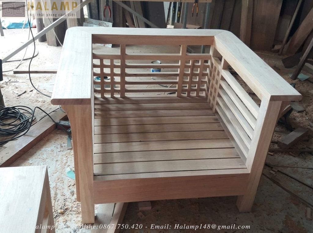 Hình ảnh thực tế thi công bộ sofa gỗ việt hiện đại