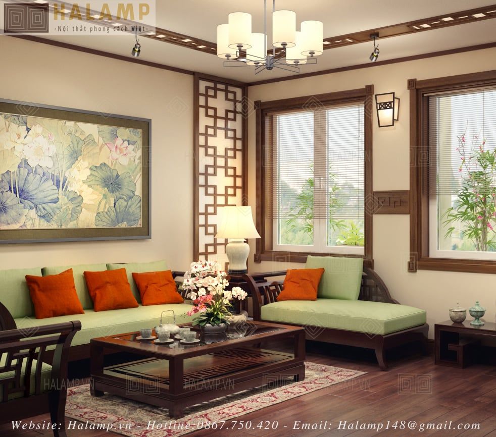 Bộ sofa ghế gỗ Việt Á Đông Halamp SF019 trong thiết kế