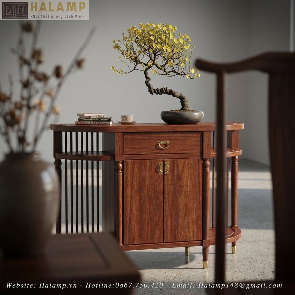 chi tiết bàn console bán nguyệt