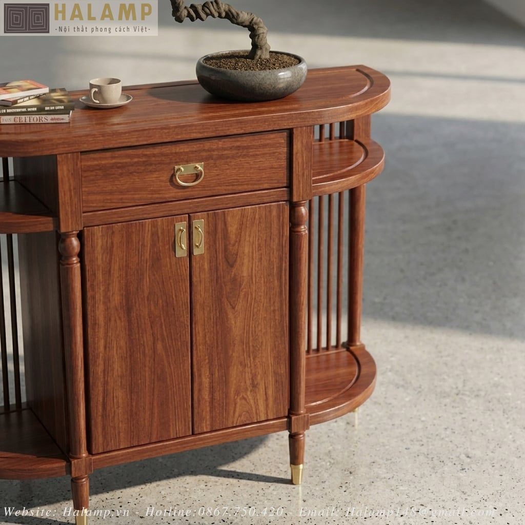 chi tiết bàn console bán nguyệt