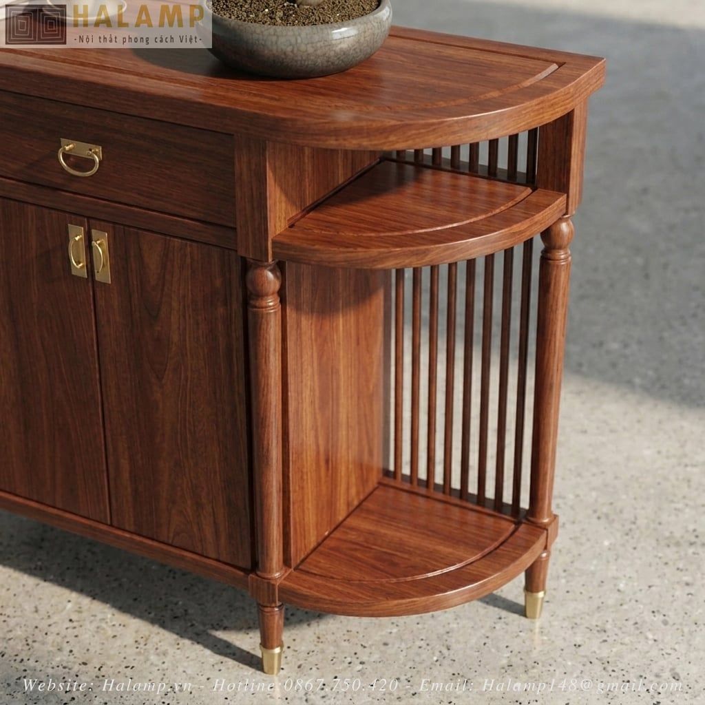 chi tiết bàn console bán nguyệt