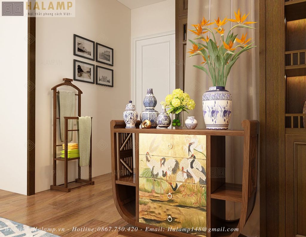 Bàn console kết hợp tranh sơn mài