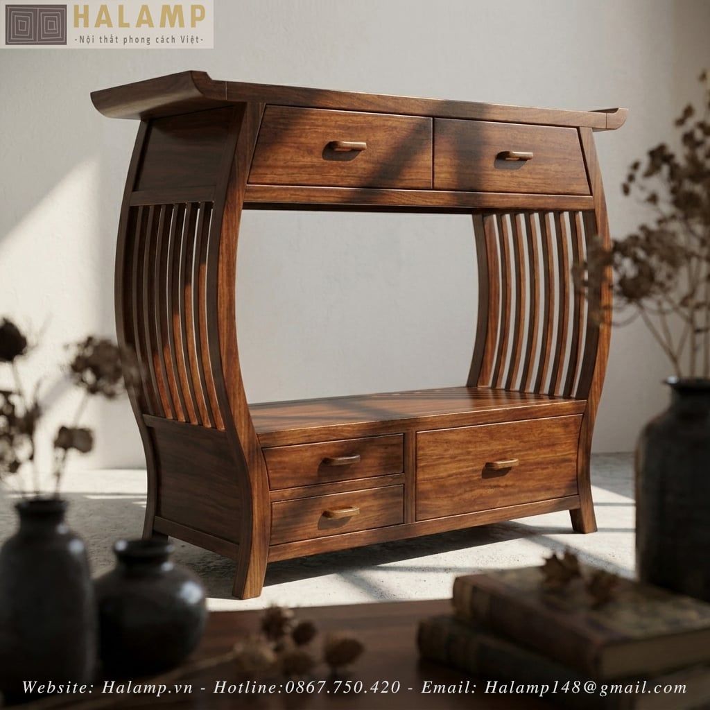 Bàn console đặt tượng Phật phong cách Việt