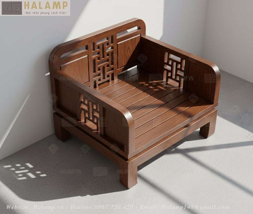 Sofa ghế đơn gỗ gụ đánh vecni