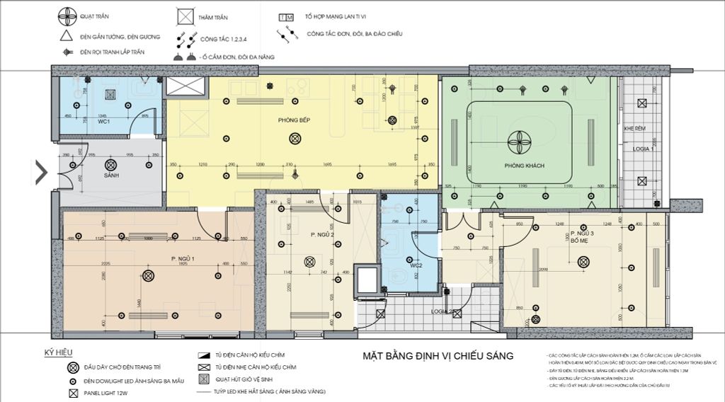 Bản vẽ định vị chiếu sáng căn hộ