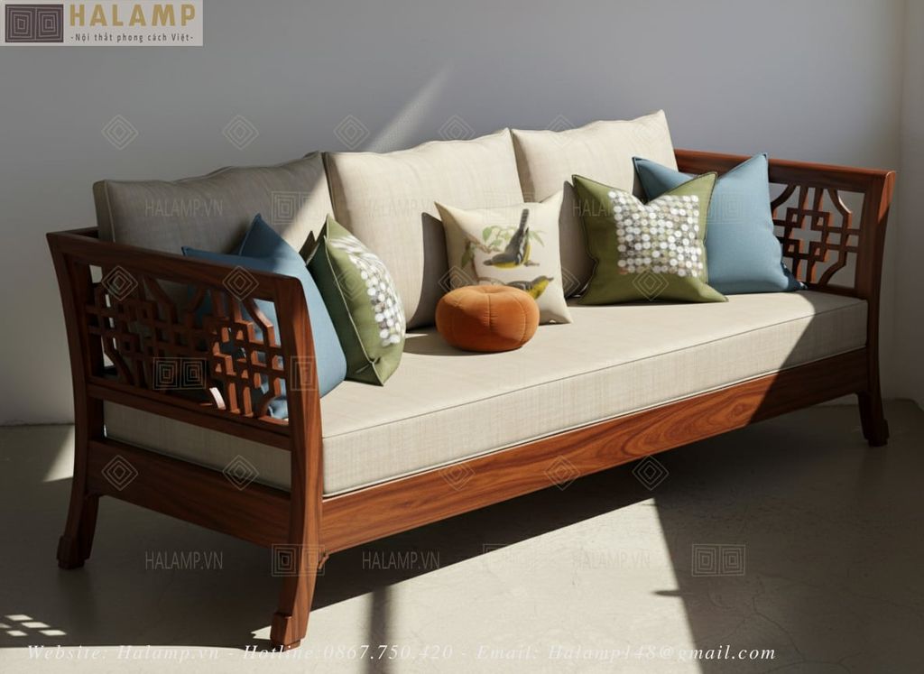 Mẫu sofa gỗ Việt kết hợp truyền thống và hiện đại