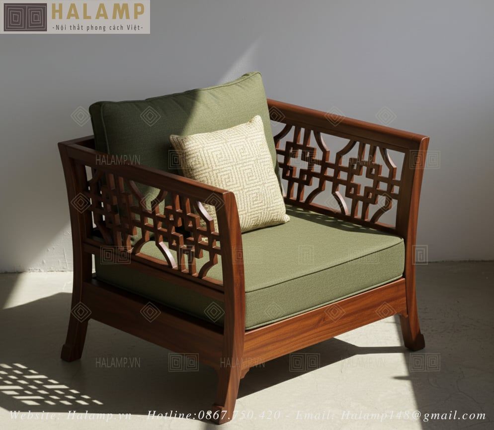Mẫu sofa gỗ Việt kết hợp truyền thống và hiện đại
