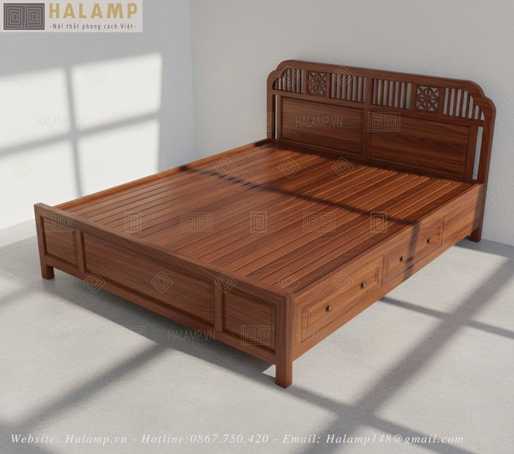 Mẫu giường 1,6x2m gỗ tự nhiên đẹp
