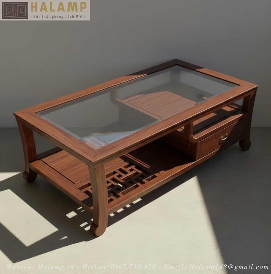 Mẫu bàn trà gỗ tự nhiên hình chữ nhật phong cách grandbois