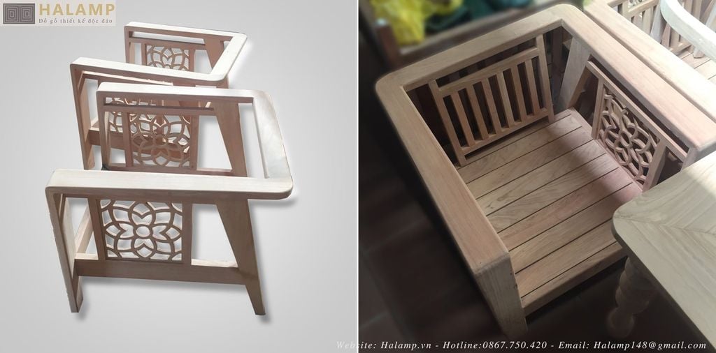 Bộ sofa gỗ việt gỗ gõ