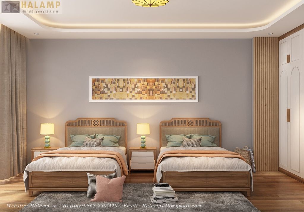 bộ giường ngủ 2 giường đơn