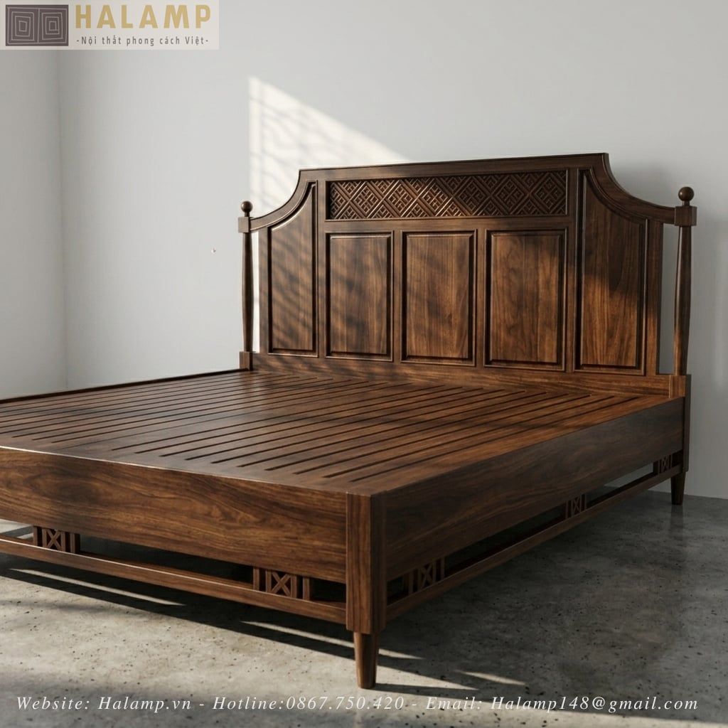 Chi tiết giường gỗ indochine