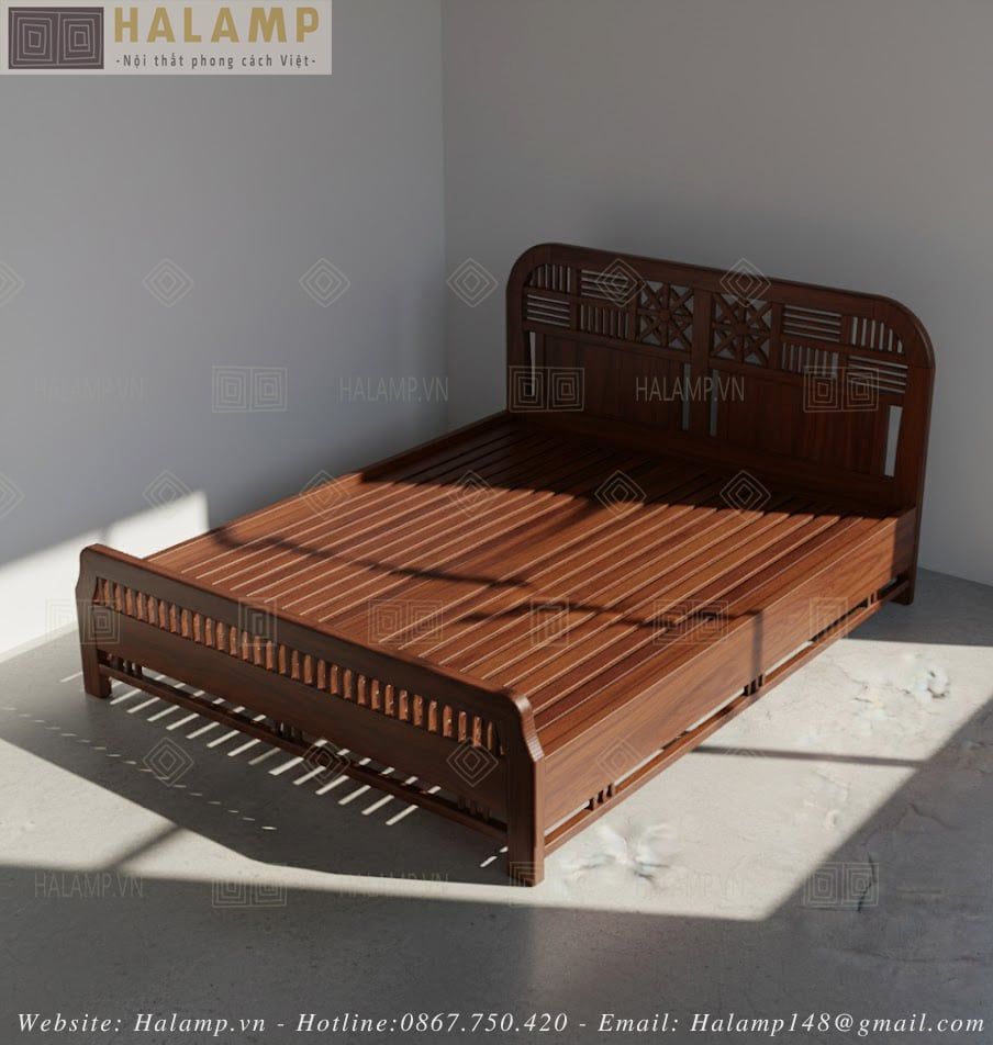 Mẫu giường 1,6x2m gỗ tự nhiên đẹp