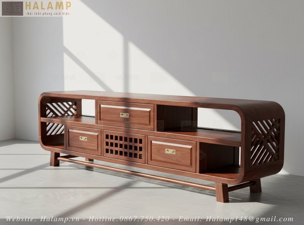 Chi tiết kệ ti vi gỗ Việt KTV002