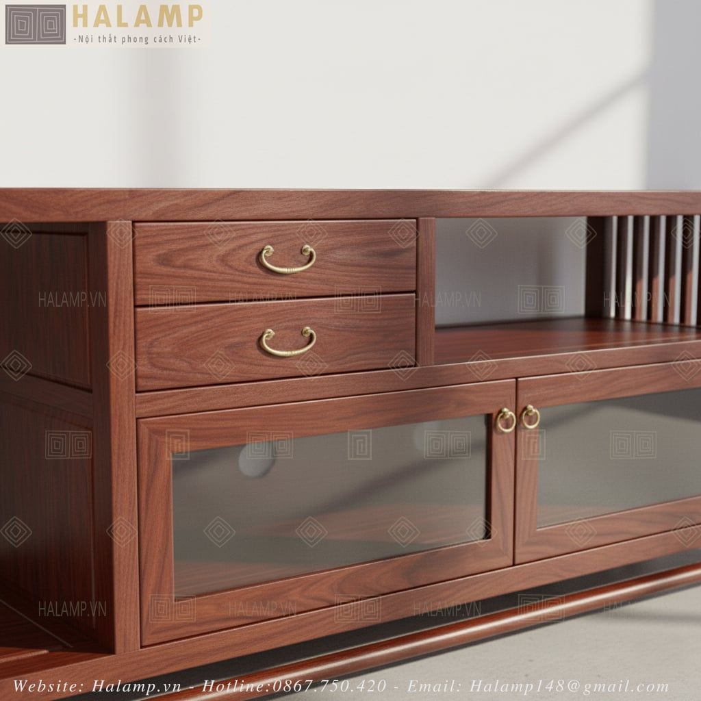 Chi tiết thiết kế tủ kệ ti vi gỗ Việt Art deco KTV005