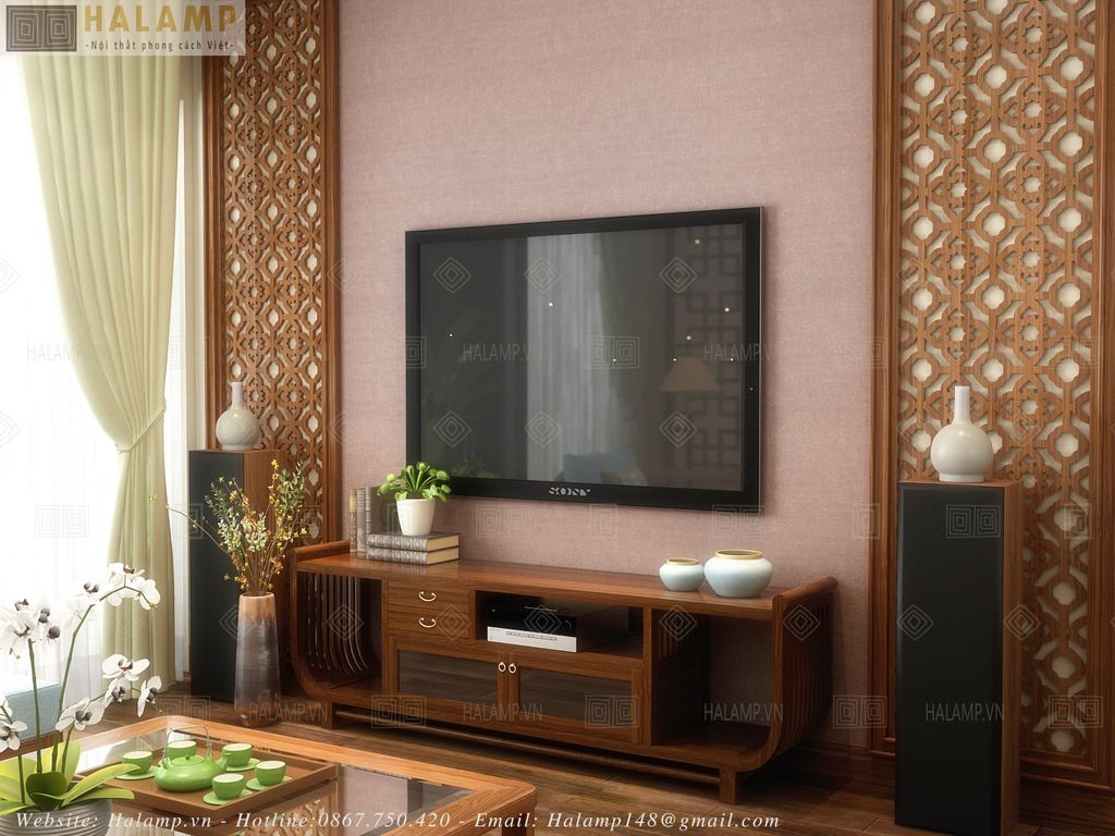 Tủ kệ ti vi phòng khách gỗ Việt Art deco KTV005
