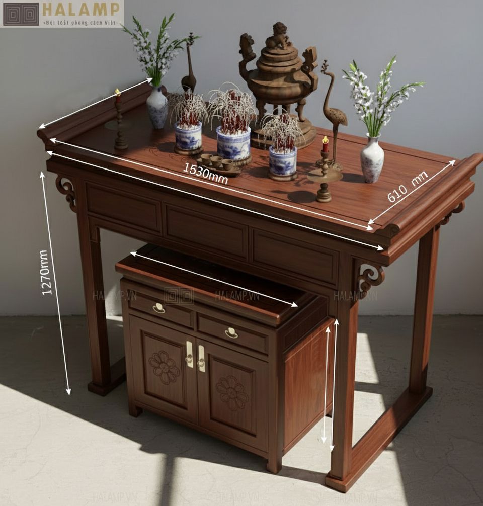 Kích thước mẫu bàn thờ gia tiên đơn giản mà đẹp
