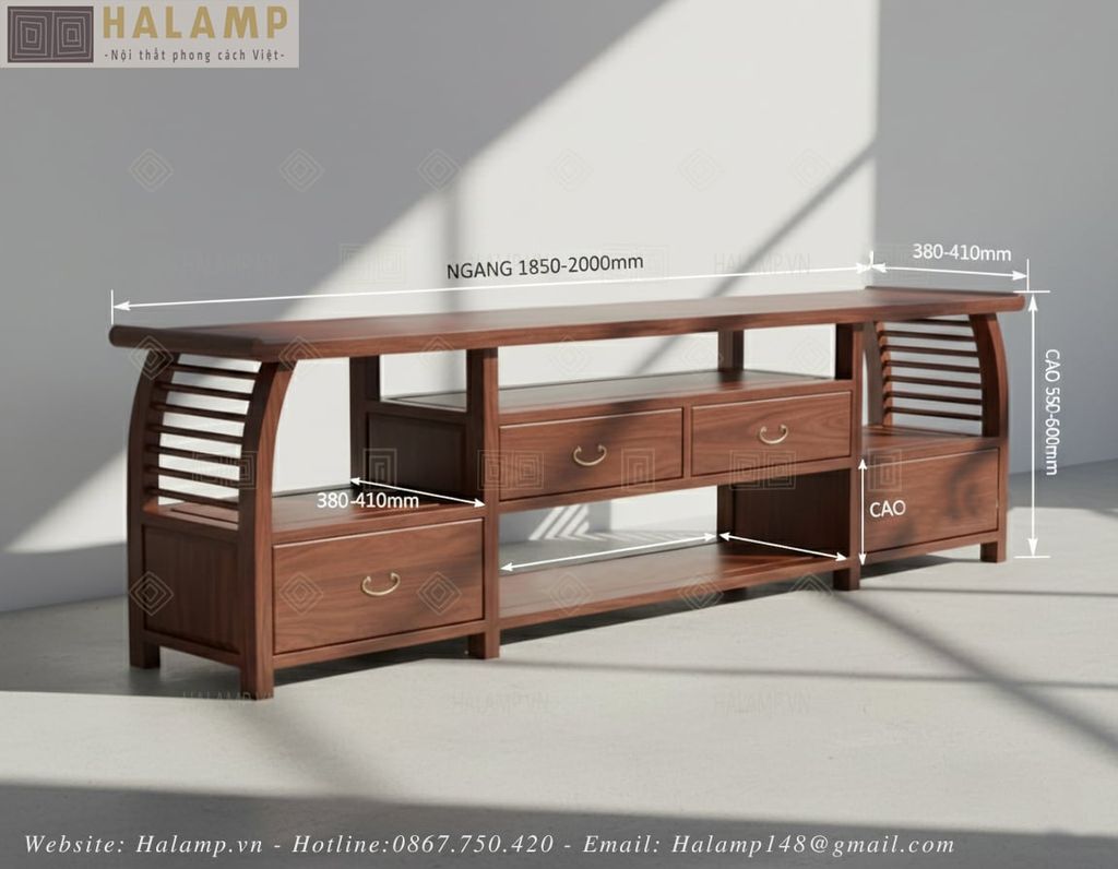 Kích thước kệ ti vi phong cách Việt truyền thống
