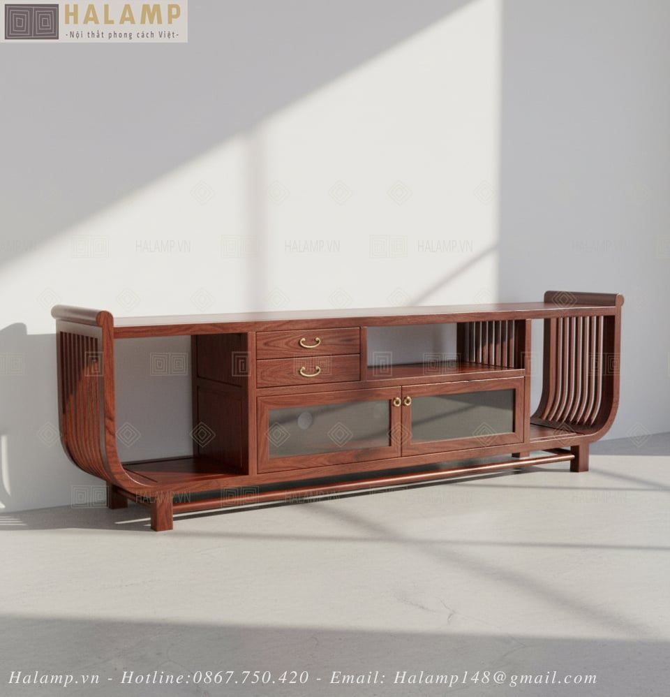 Chi tiết thiết kế tủ kệ ti vi gỗ Việt Art deco KTV005