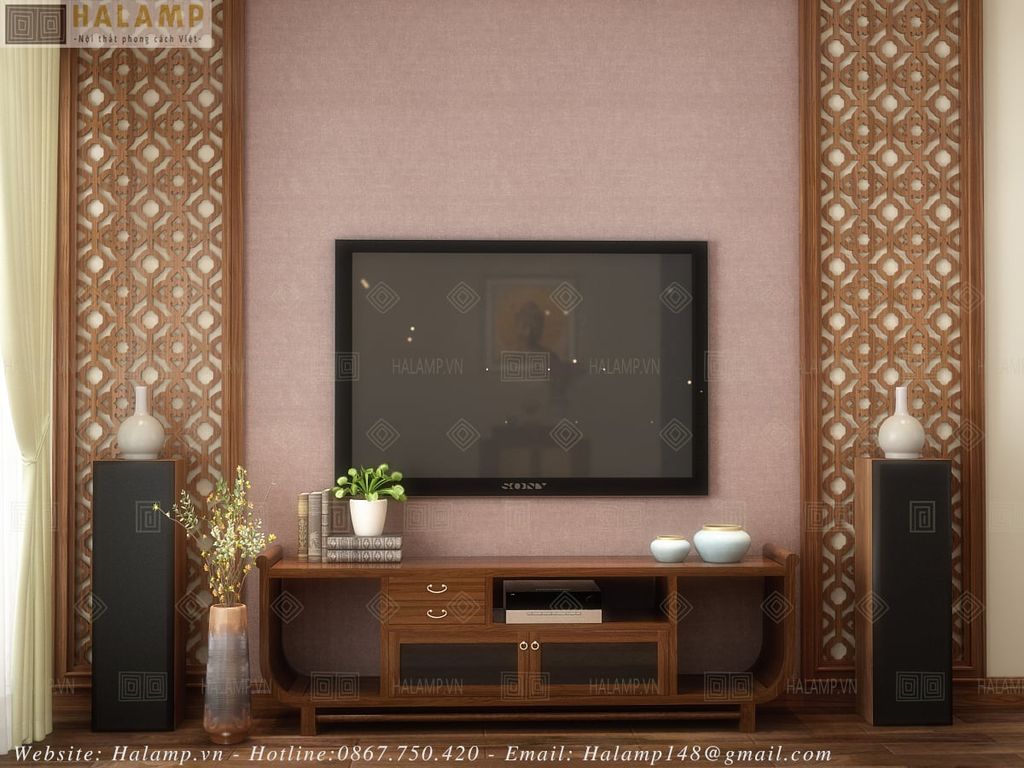 Tủ kệ ti vi phòng khách gỗ Việt Art deco KTV005