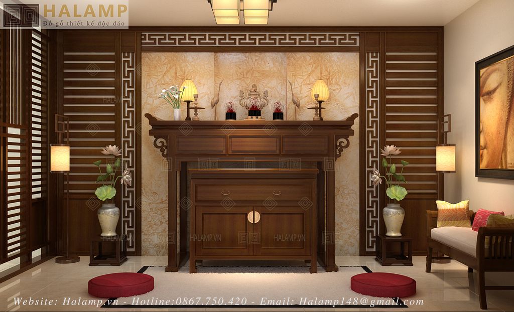 Mẫu bàn thờ gia tiên thiết kế trong không gian phòng thờ