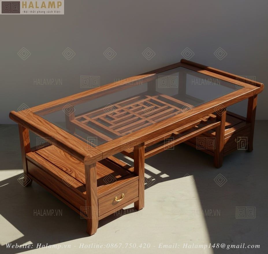 Mẫu bàn trà gỗ tự nhiên hình chữ nhật phong cách grandbois