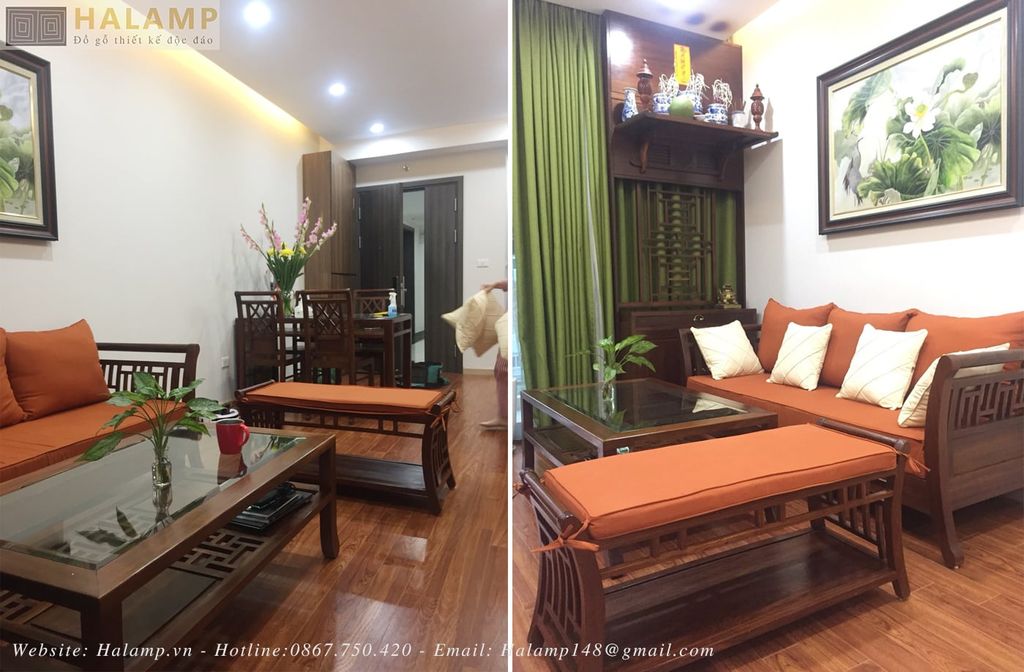 Bộ sofa grandbois trong không gian phòng khách đệm cam