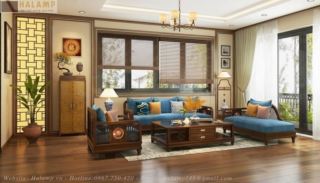 sofa phong cách Indochine, một dòng nội thất đặc trưng bởi sự giao thoa giữa vẻ đẹp lãng mạn Pháp và bản sắc văn hóa Á Đông.