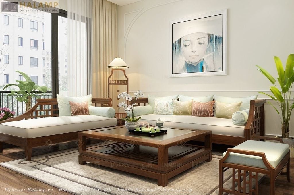 sofa phong cách Indochine, một dòng nội thất đặc trưng bởi sự giao thoa giữa vẻ đẹp lãng mạn Pháp và bản sắc văn hóa Á Đông.