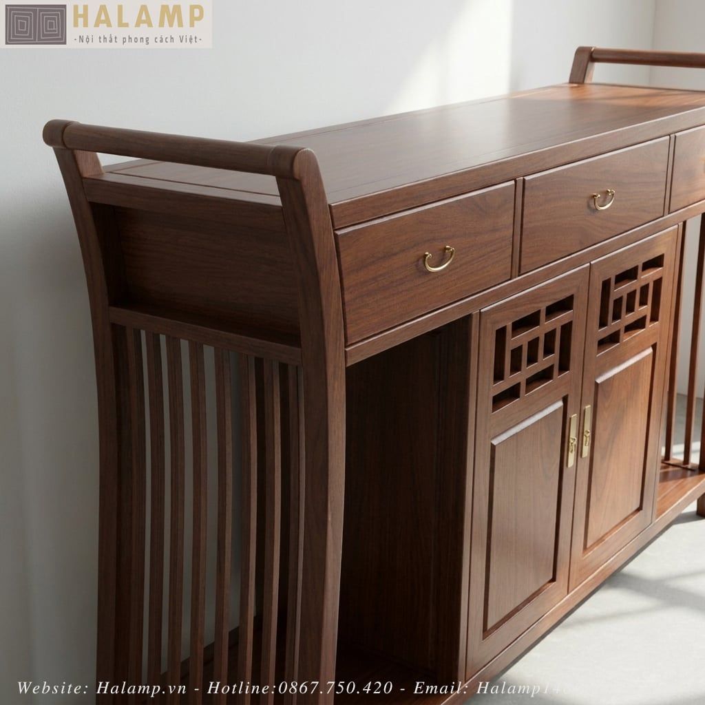 Tủ Console Gỗ Tự Nhiên Nan Dọc Họa Tiết Á Đông