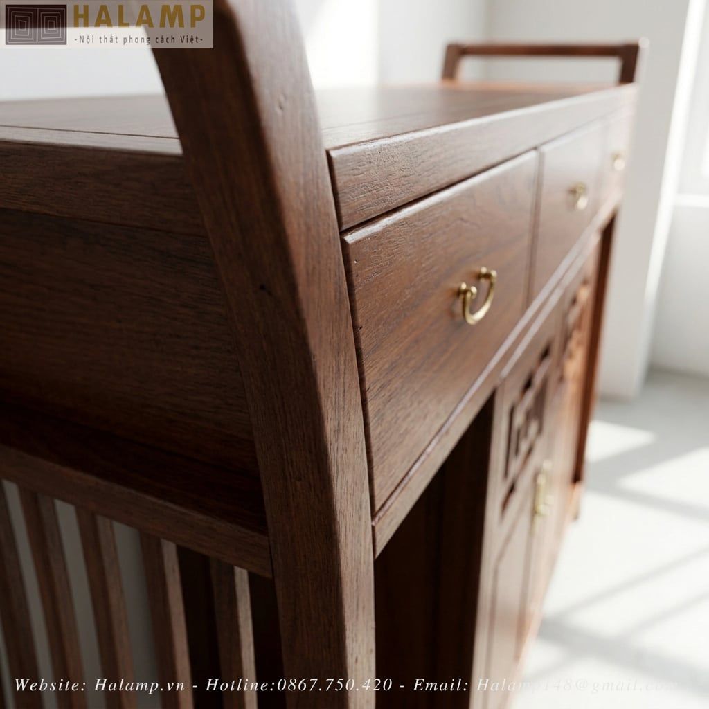 Tủ Console Gỗ Tự Nhiên Nan Dọc Họa Tiết Á Đông