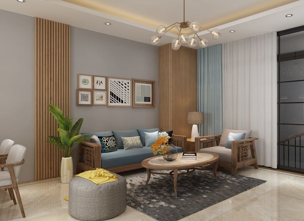 thiết kế phòng khách bếp tầng 2