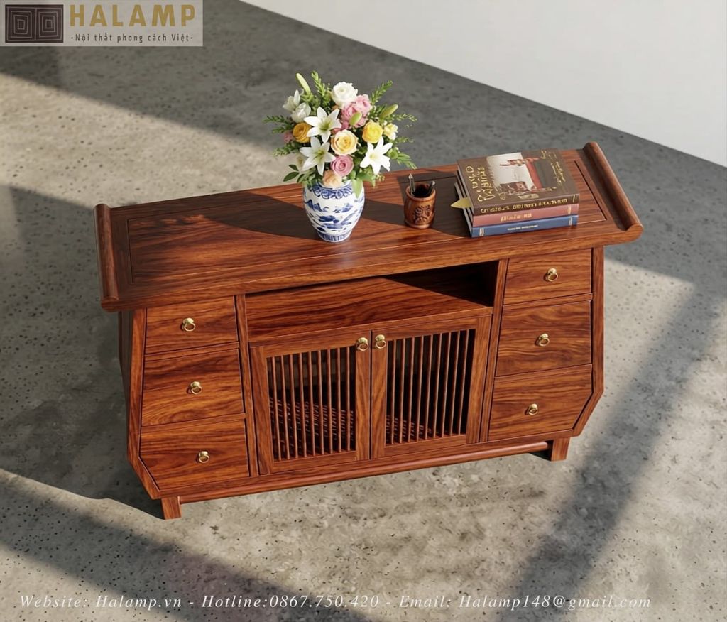 console gỗ phong cách Việt đương đại
