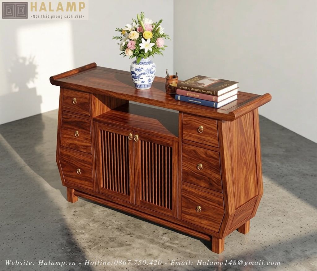 console gỗ phong cách Việt đương đại
