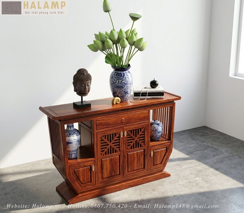 Chi tiết tủ console phong cách Việt gỗ Gụ