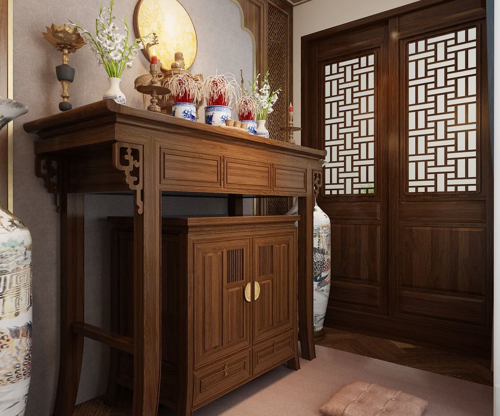 Thiết kế bàn thờ phù hợp với nội thất indochine