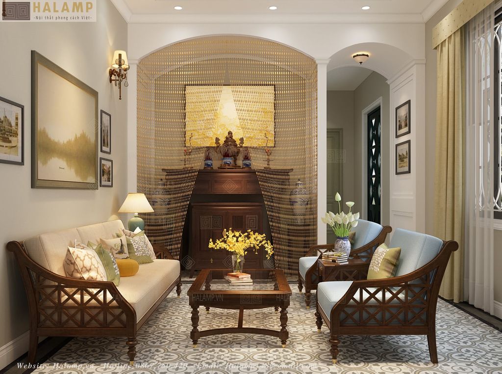 sofa indochine trong không gian phòng khách