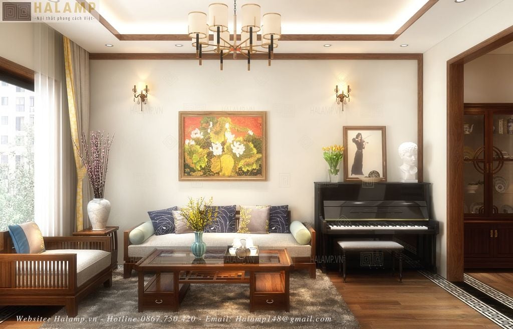 Bộ sofa gỗ Việt trong không gian phòng khách