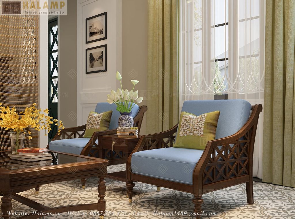 Bộ sofa phong cách indochine trong thiết kế nhà phố