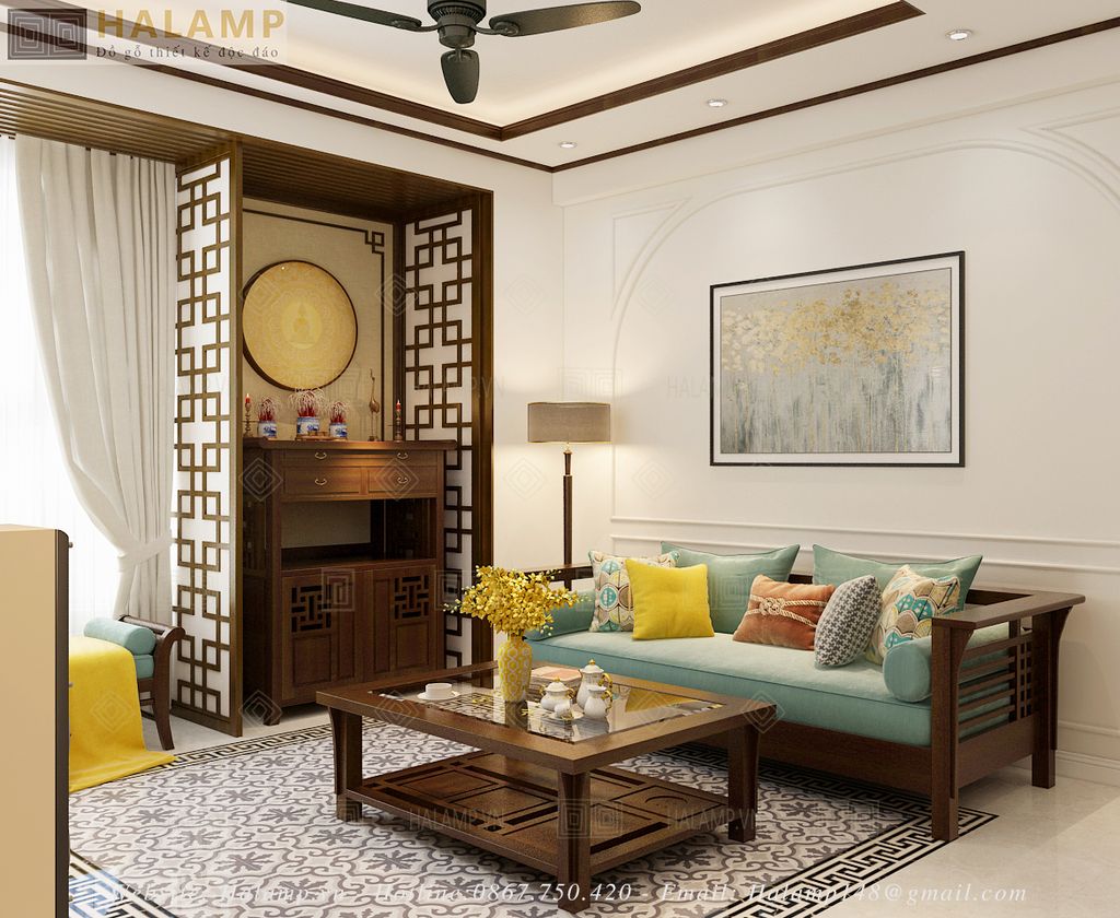 Mẫu tủ thờ trong không gian phòng khách