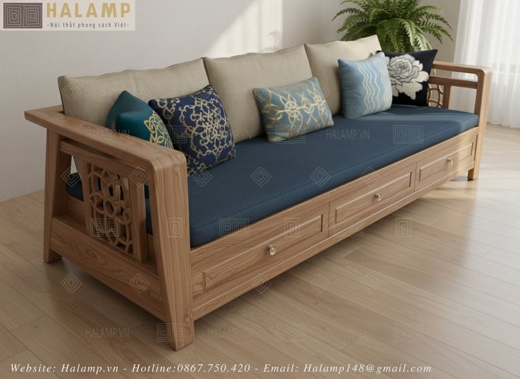 Bộ sofa gỗ việt phiên bản ngăn kéo