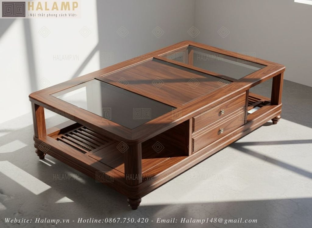 Mẫu bàn trà gỗ tự nhiên hình chữ nhật gỗ Việt