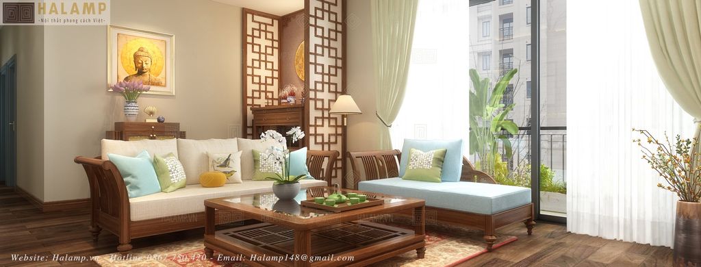 Sofa gỗ phong cách Việt Halamp