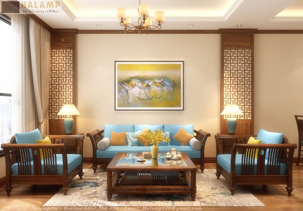 Sofa phong cách Việt trong phòng khách truyền thống