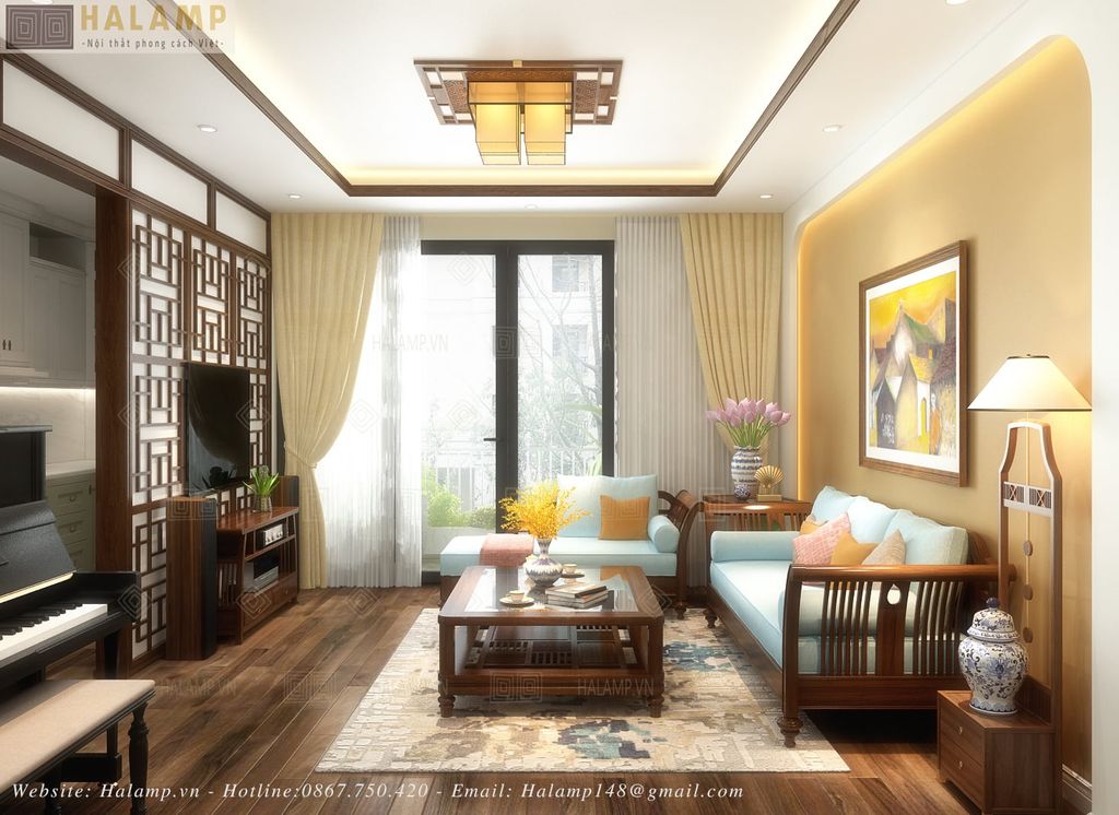 Sofa phong cách Việt trong phòng khách truyền thống