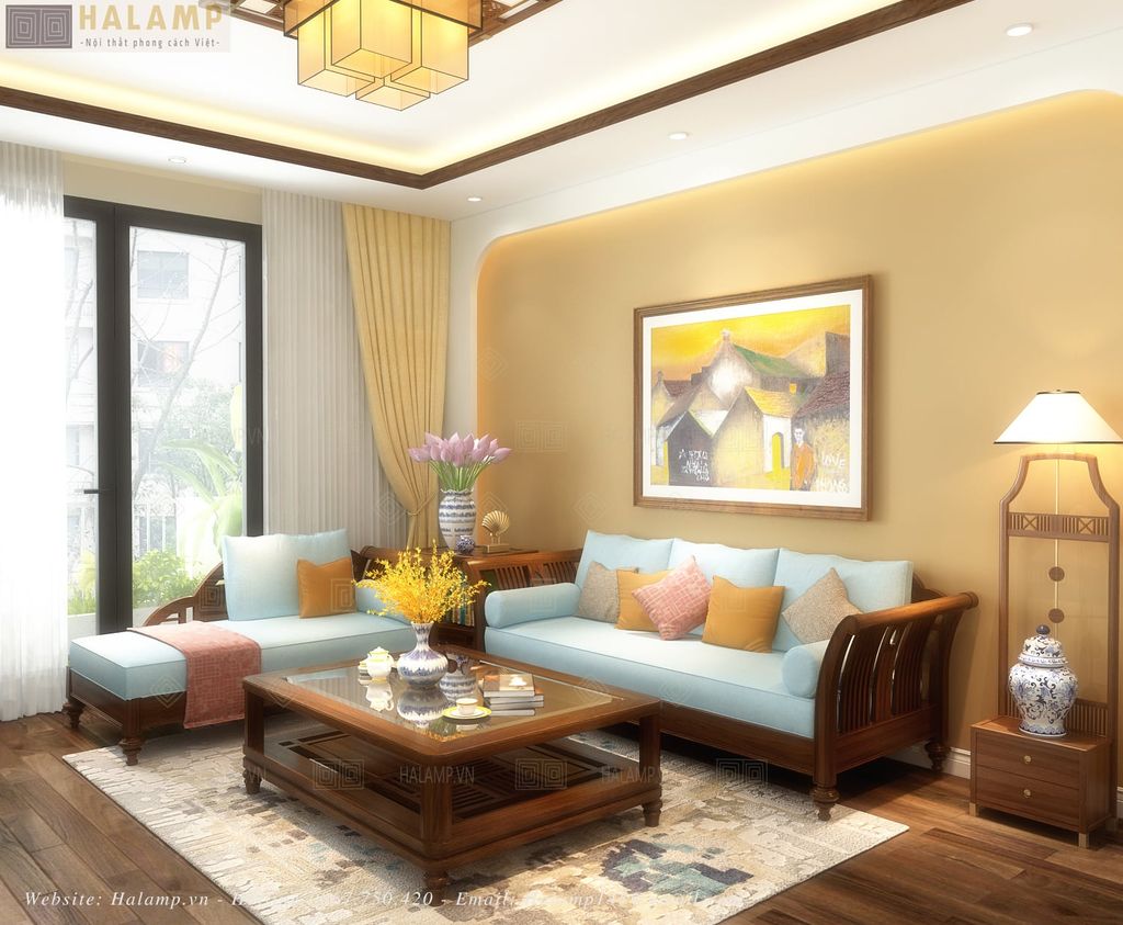 Sofa phong cách Việt trong phòng khách truyền thống