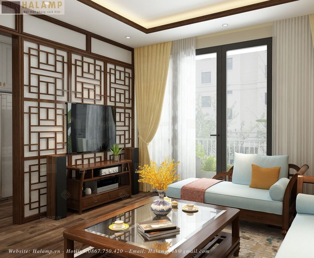 Sofa phong cách Việt trong phòng khách truyền thống