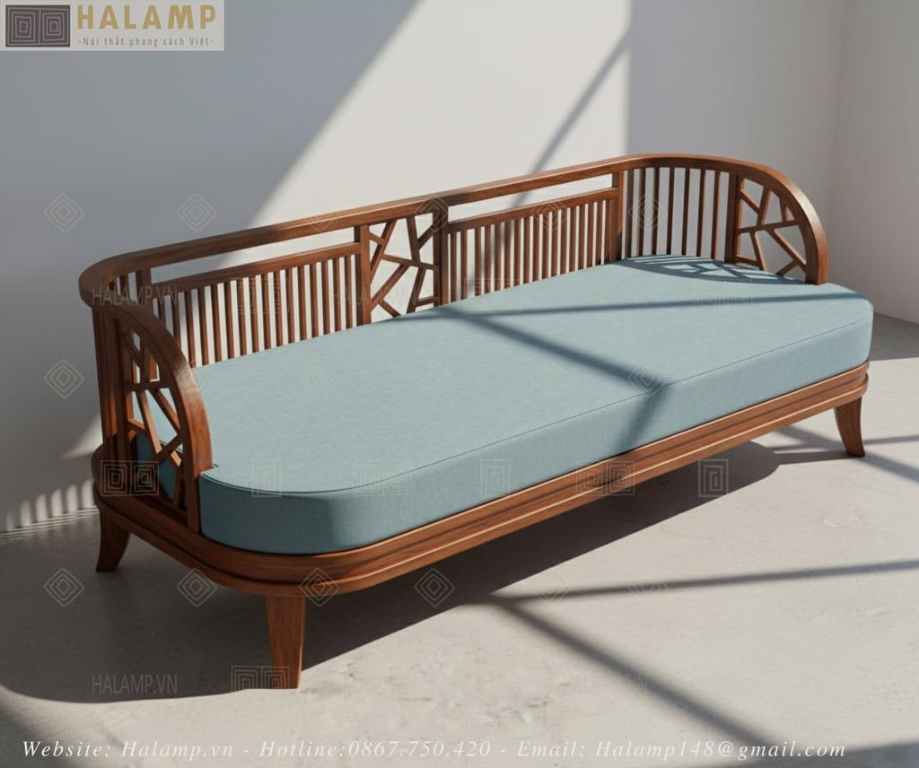 sofa văng dài gỗ tự nhiên đệm rời